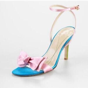 Kate Spade NY Italian color block heel sz 7 pink bow green blue glam Easter